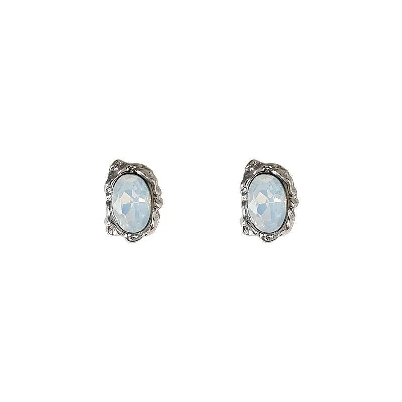 Minimalist Copper Milk Glass Crystal Stud Earrings Irregular Liquid Geometric Mini Jewelry