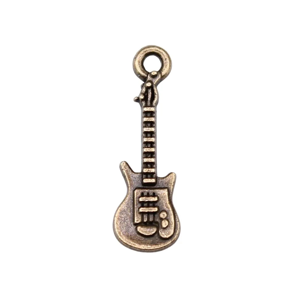 24x7mm 0.7g Multicolor Zinc Alloy Guitar Charm Pendant for DIY Music Theme Jewelry Making