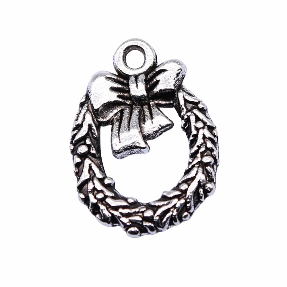 16x12mm 0.65g Antique Silver Zinc Alloy Christmas Bow Wreath Butterfly Charm Pendant for DIY Jewelry Making