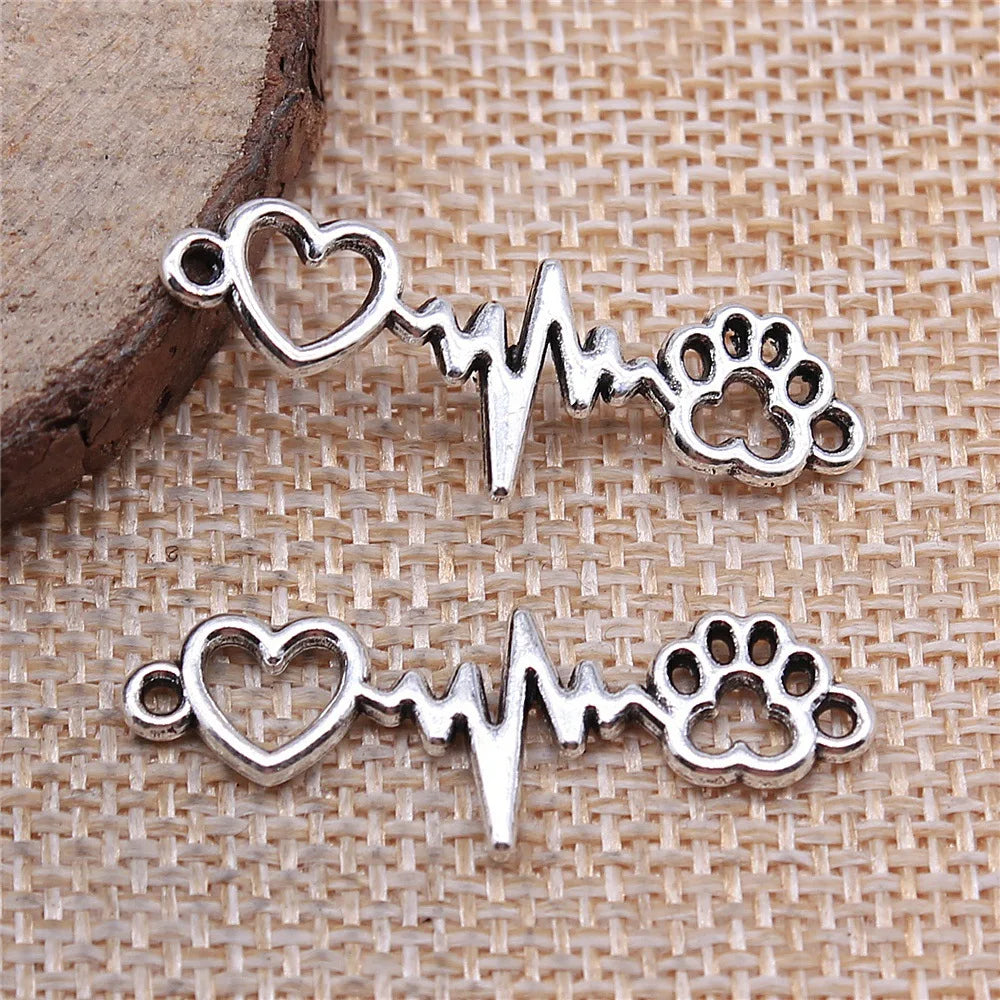 12x34mm 1.4g Multicolor Zinc Alloy Heart Paw ECG Dog Connector Charm for DIY Bracelet Jewelry Making