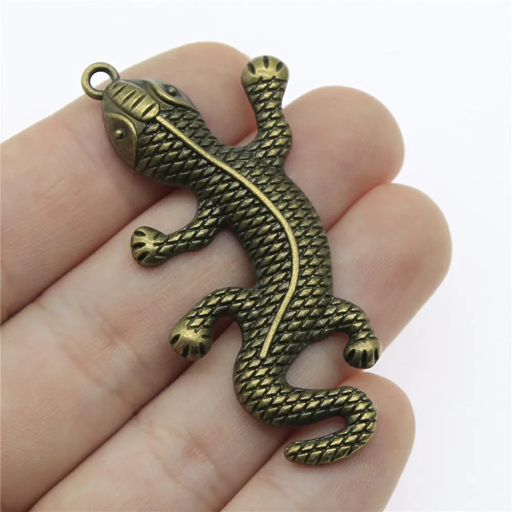 59x25mm 5.7g Antique Bronze Zinc Alloy Gecko Charm Pendant for DIY Bracelet Necklace Jewelry Making