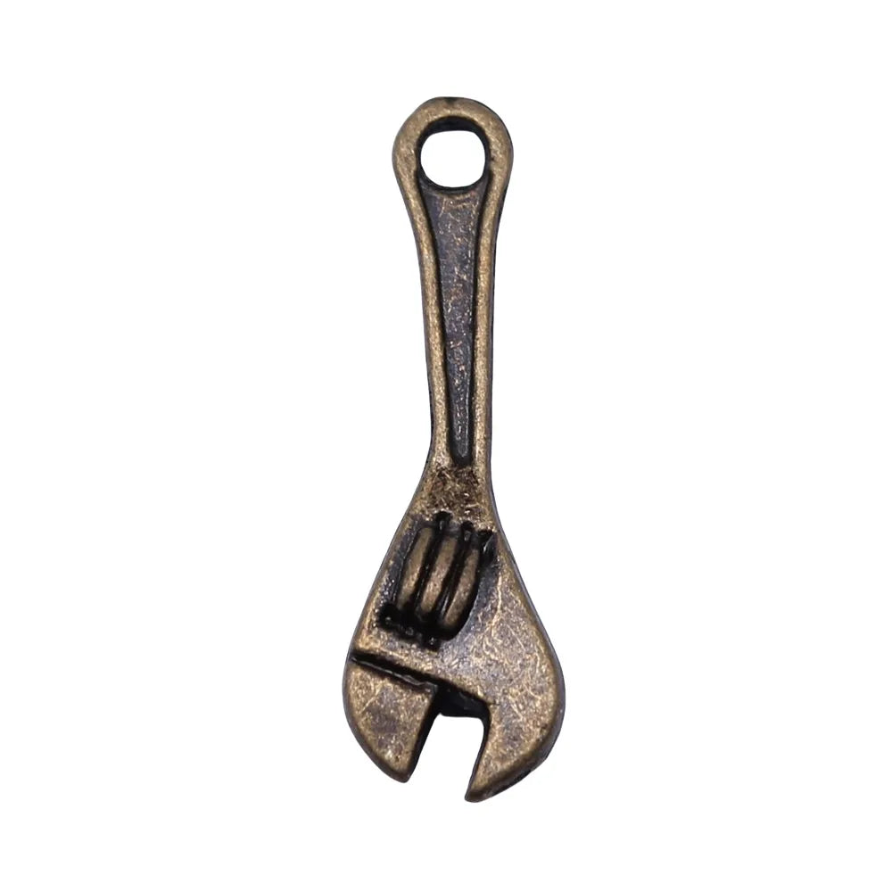 24x7mm 0.9g Multicolor Zinc Alloy Wrench Charm Pendant for DIY Tool Theme Jewelry Making