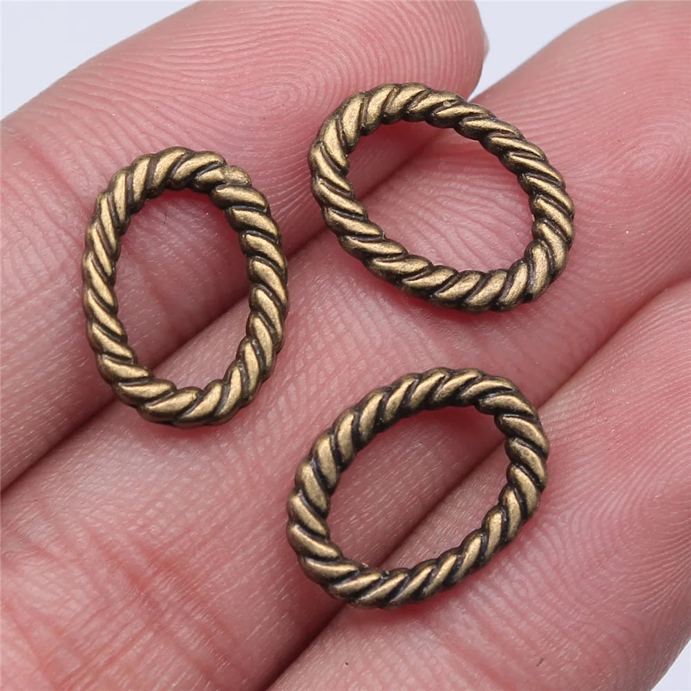15x11mm 0.8g Multicolor Zinc Alloy Oval Rope Ring Charm Pendant for DIY Bracelet Necklace Making