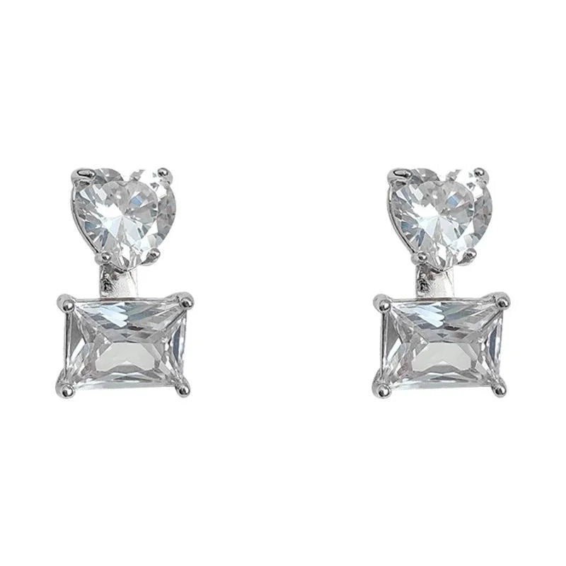 18K Gold Plated Copper Zircon Square Heart Geometric Stud Earrings Minimalist Luxury Jewelry