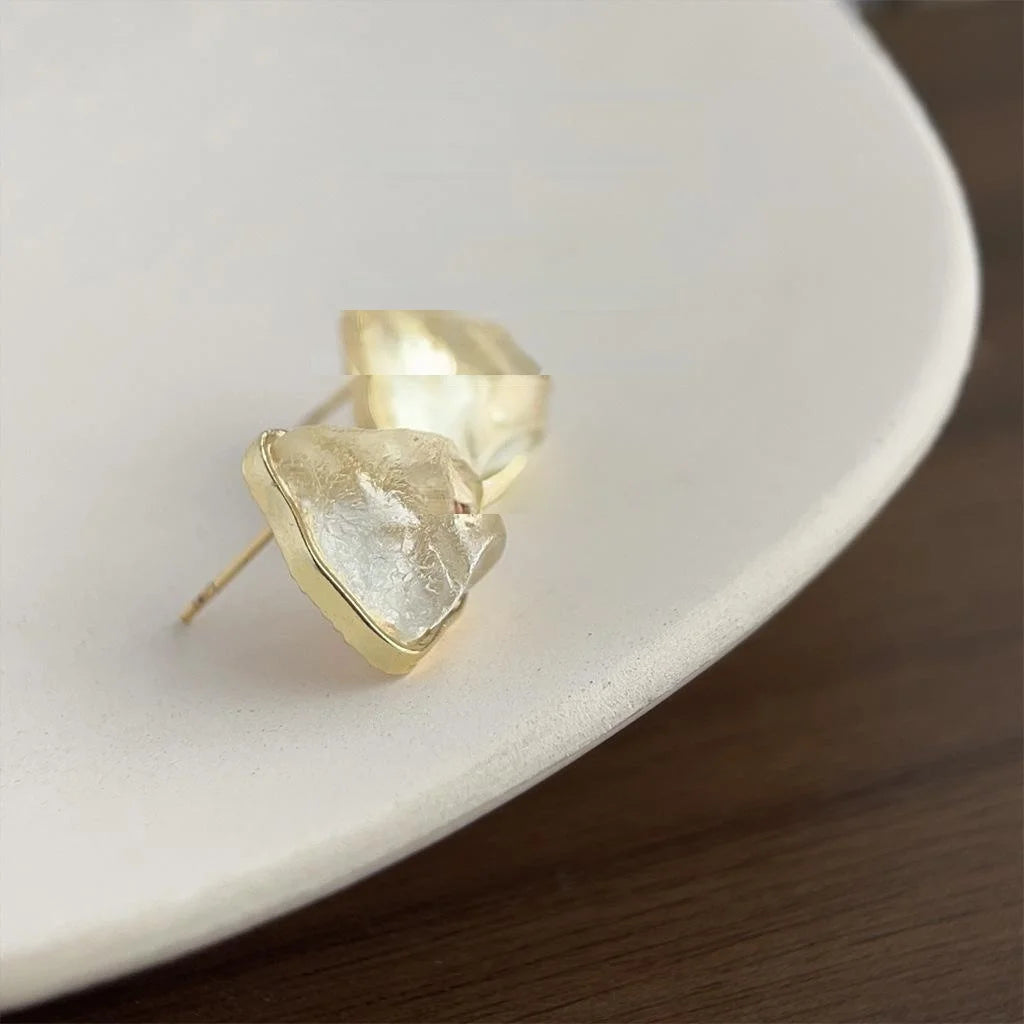 14K Plated Geometric Irregular Resin Crystal Mineral Stud Earrings For Fashion OL Style