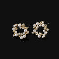 Elegant Round Pearl Rhinestone Floral Wreath Stud & Clip On No Piercing Gold Alloy Earrings