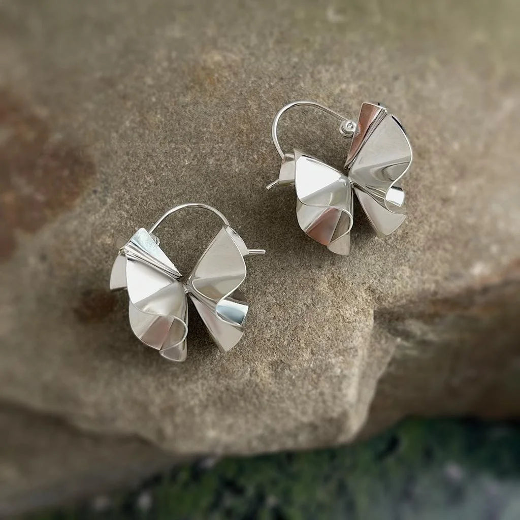 Designer Statement Geometric Pleated Irregular Skirt Drop Earrings Copper
