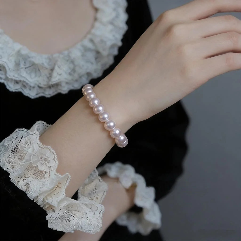 Rose Pink Glass Pearl Bracelet With Geometric Ingot Clasp Elegant Sweet Jewelry