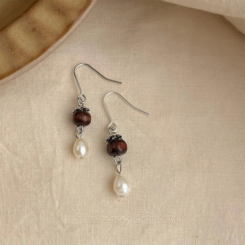 New Chinese Vintage Freshwater Pearl Handmade Geometric Round Drop Earrings Designer Jewelry