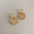 Original Design Copper Gold Foil 3D Peach Blossom Pearl Drop Earrings For Women