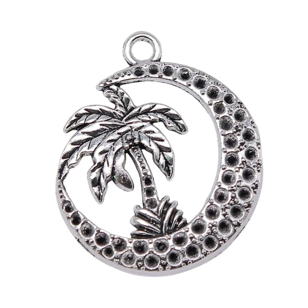 37x30mm 4.8g Antique Silver Zinc Alloy Coconut Palm Tree Charm Pendant for Necklace Jewelry Making