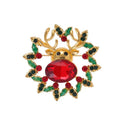 Elegant Christmas Reindeer Head Wreath Brooch With Enamel Holly And Rhinestones, Festive Lapel Pin Gift