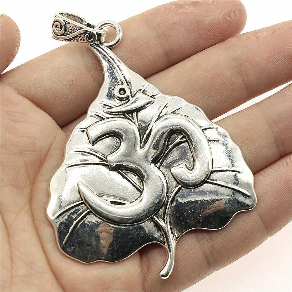 74x56mm 21g Zinc Alloy Bodhi Leaf OM Yoga Symbol Charm Pendant for DIY Necklace Jewelry Making
