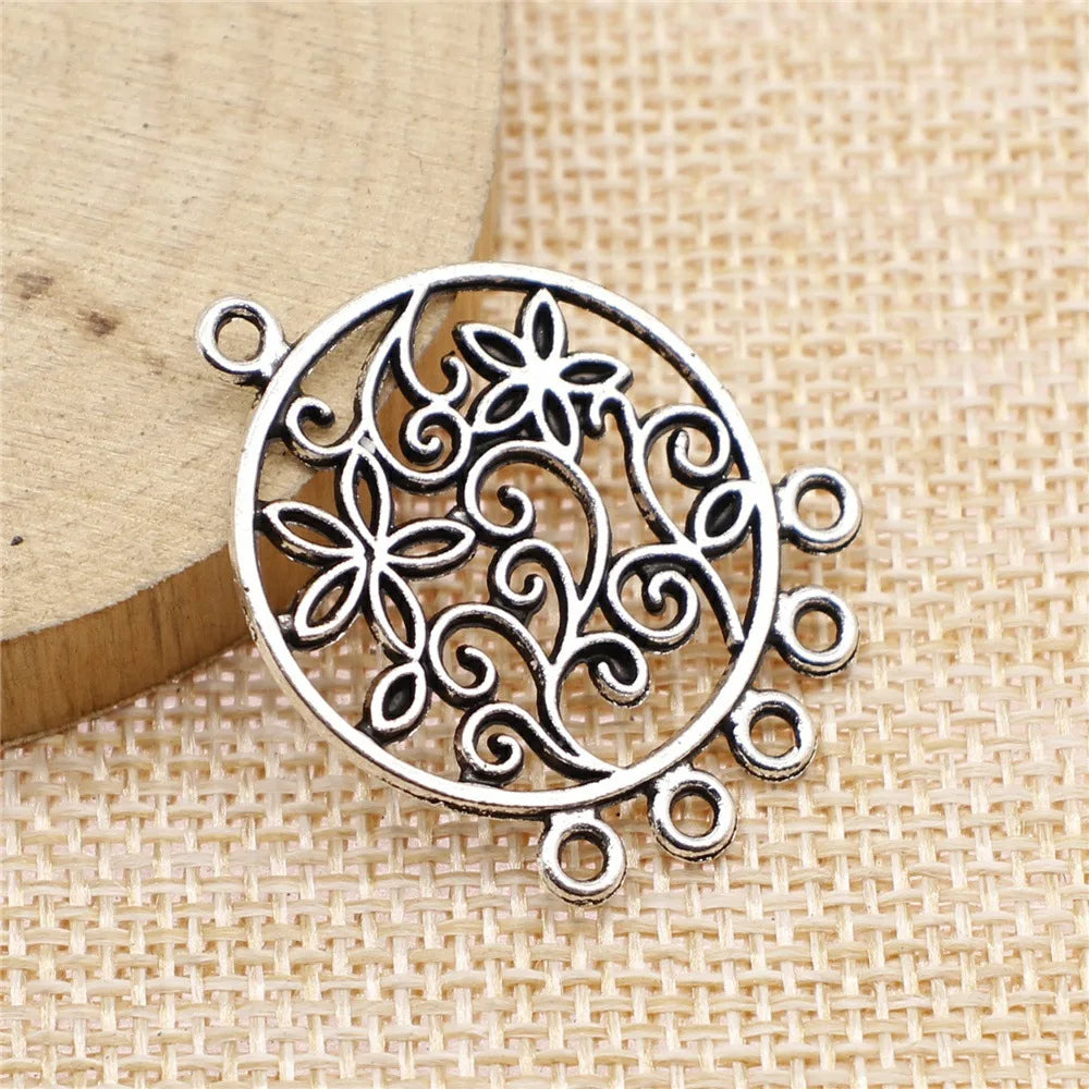 26x35mm 2.8g Multicolor Zinc Alloy Round Floral Earring Connector Charms for DIY Earrings