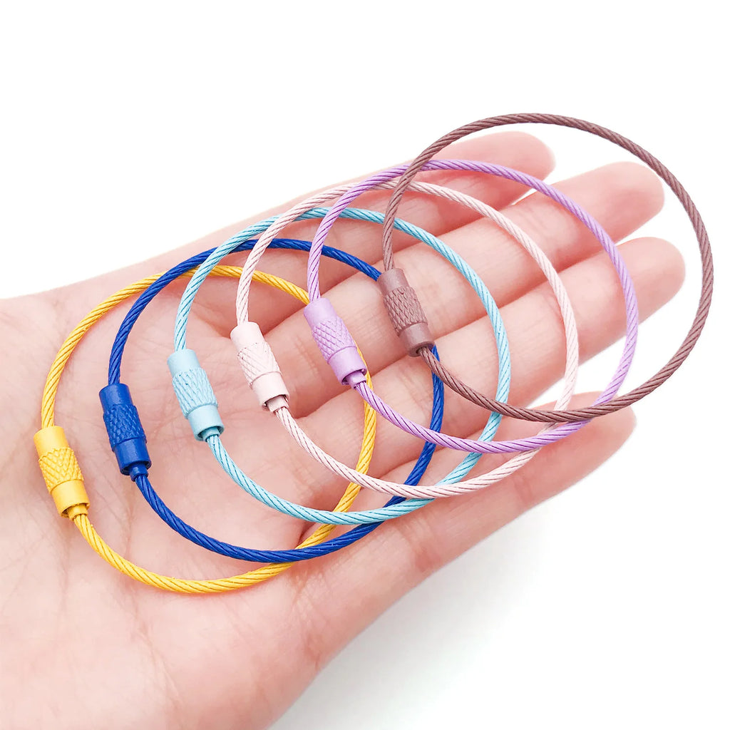 Zinc Alloy Color Enamel Screw Lock Wire Rope Key Ring Connector for DIY Bag Charm Keychain