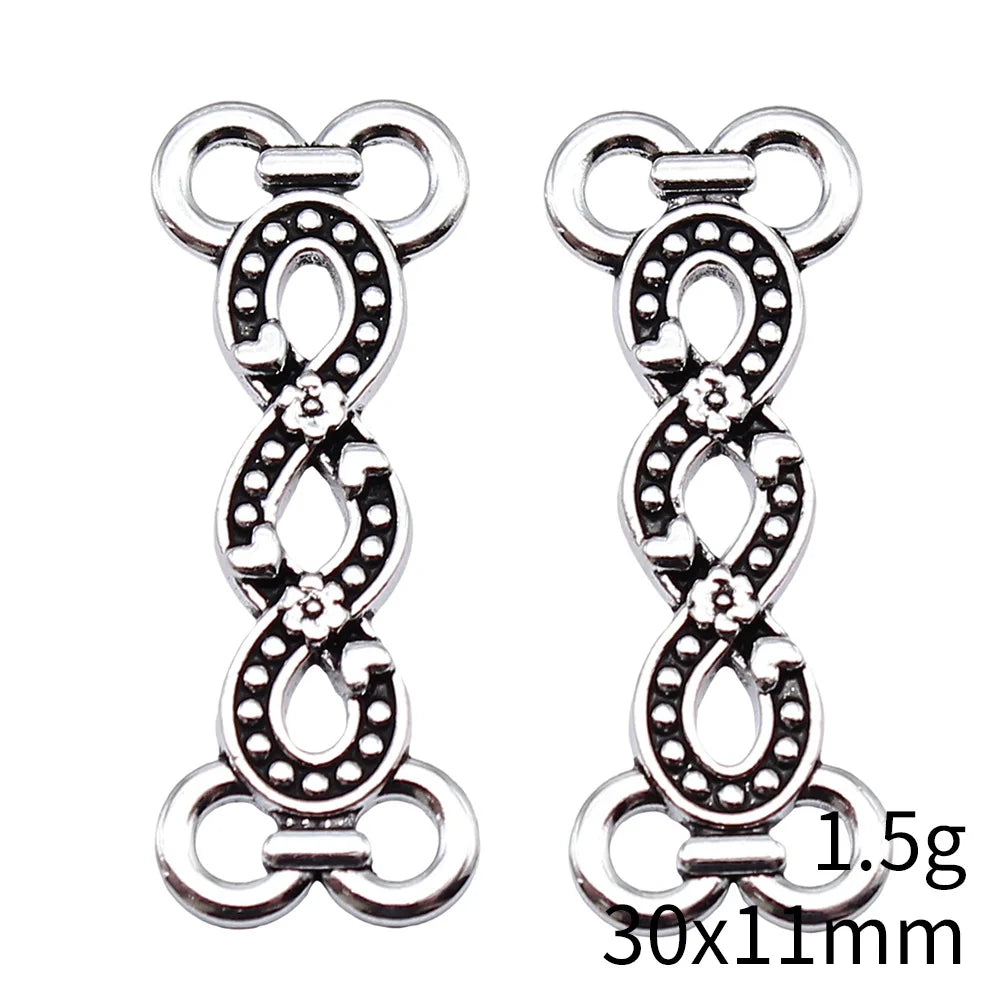 30x11mm 1.5g Antique Silver Zinc Alloy Four Hole Body Chain Connector Charm for Waist Chain Jewelry