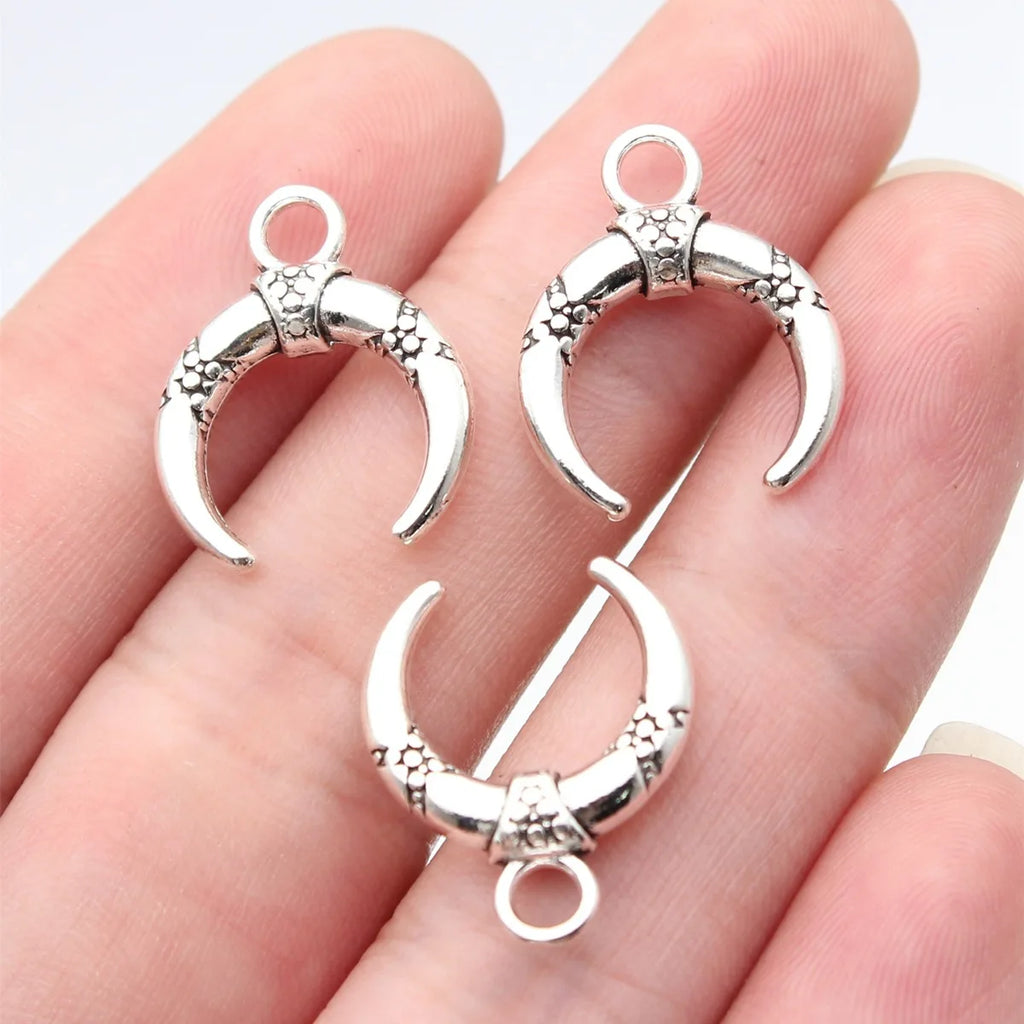 19x16mm 1.5g Antique Silver Zinc Alloy Crescent Horn Charm Pendant for DIY Necklace Bracelet