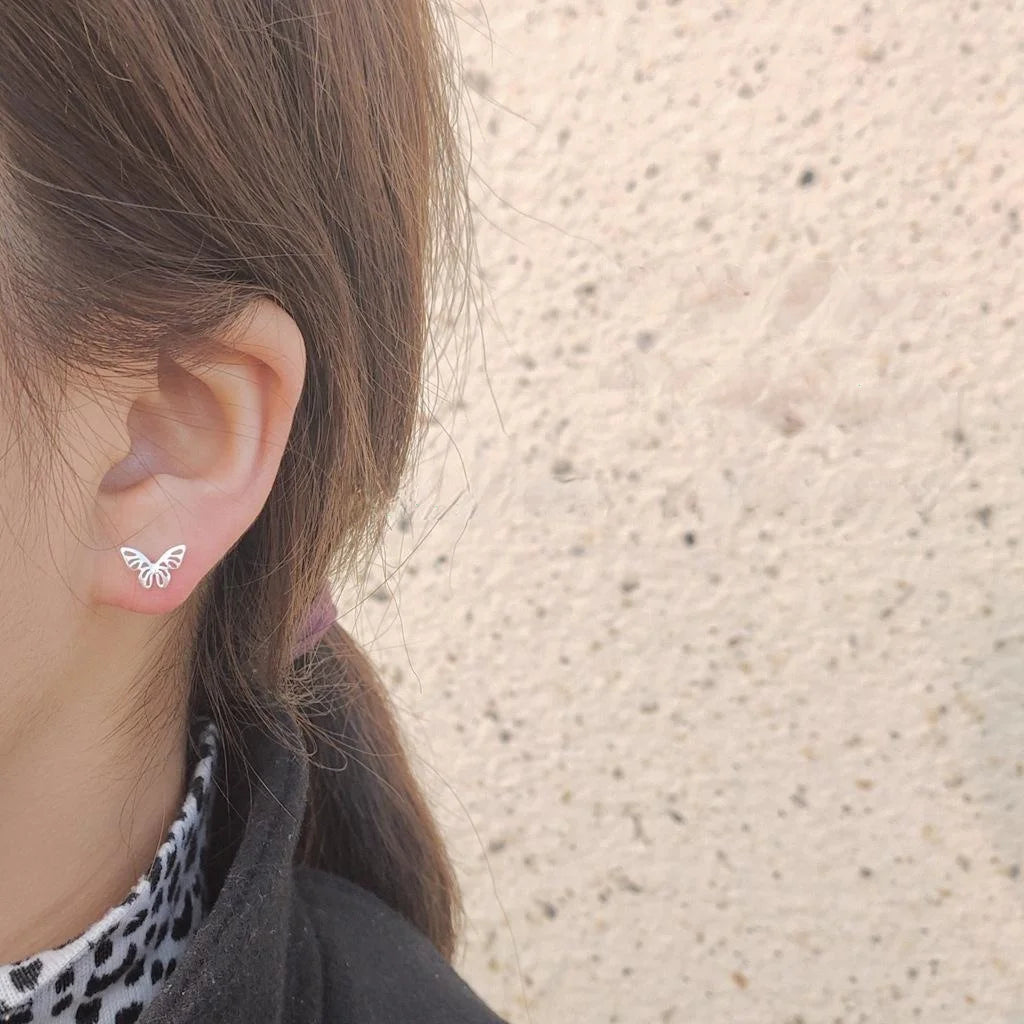 Mini Cute Copper Stud Earrings Silver Plated Pin Heart Star Bow Geometric Letter Earrings For Women