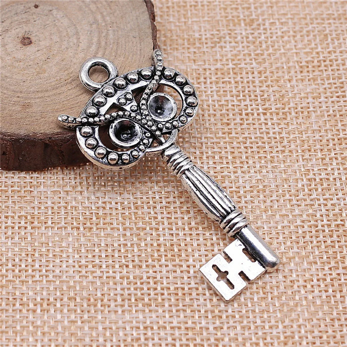 60x29mm 8.2g Antique Silver Zinc Alloy Owl Key Cat Charm Pendant for DIY Bag Keychain Jewelry Making