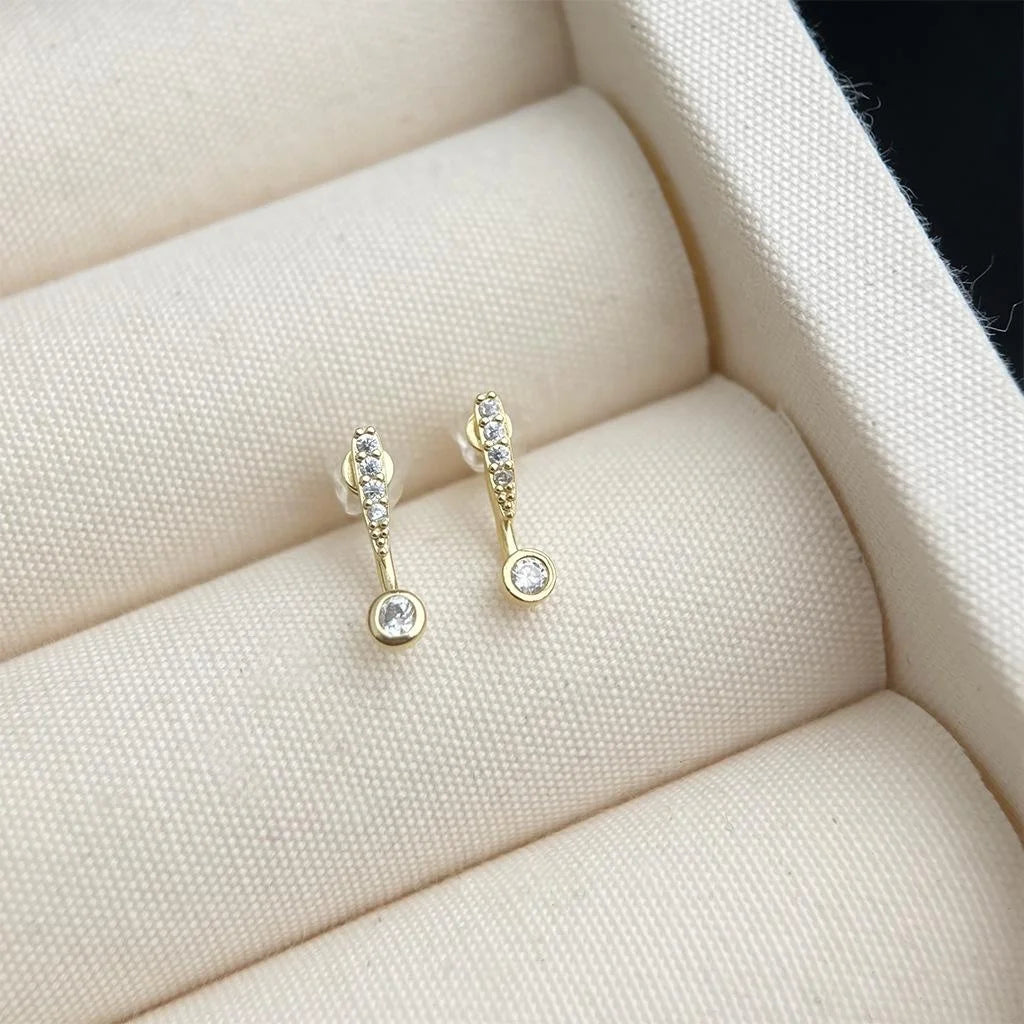 14K Plated Copper Micro Pave Zircon Tiny Stud Earrings Minimalist Geometric Daily Jewelry