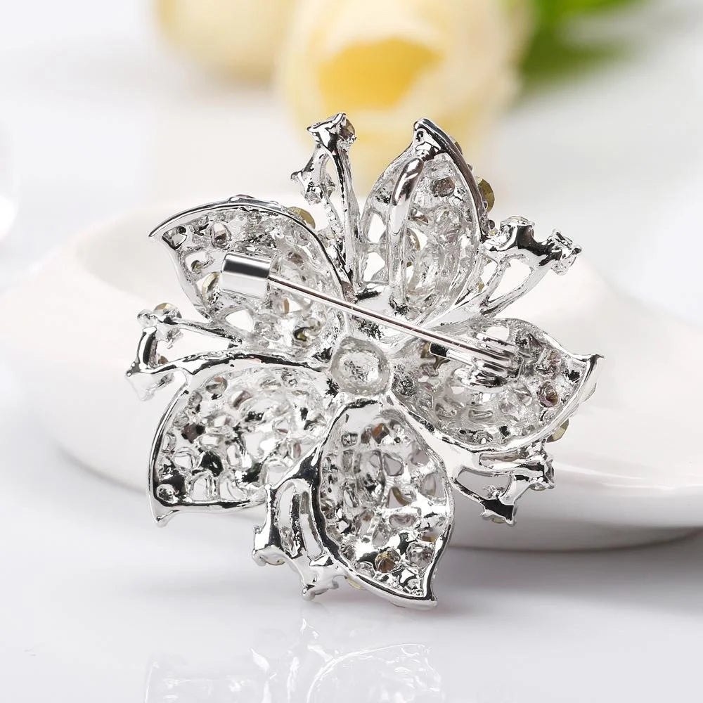 Elegant Purple Rhinestone Crystal Flower Brooch Pin, Silver Alloy Lapel Corsage For Wedding Suit Gift