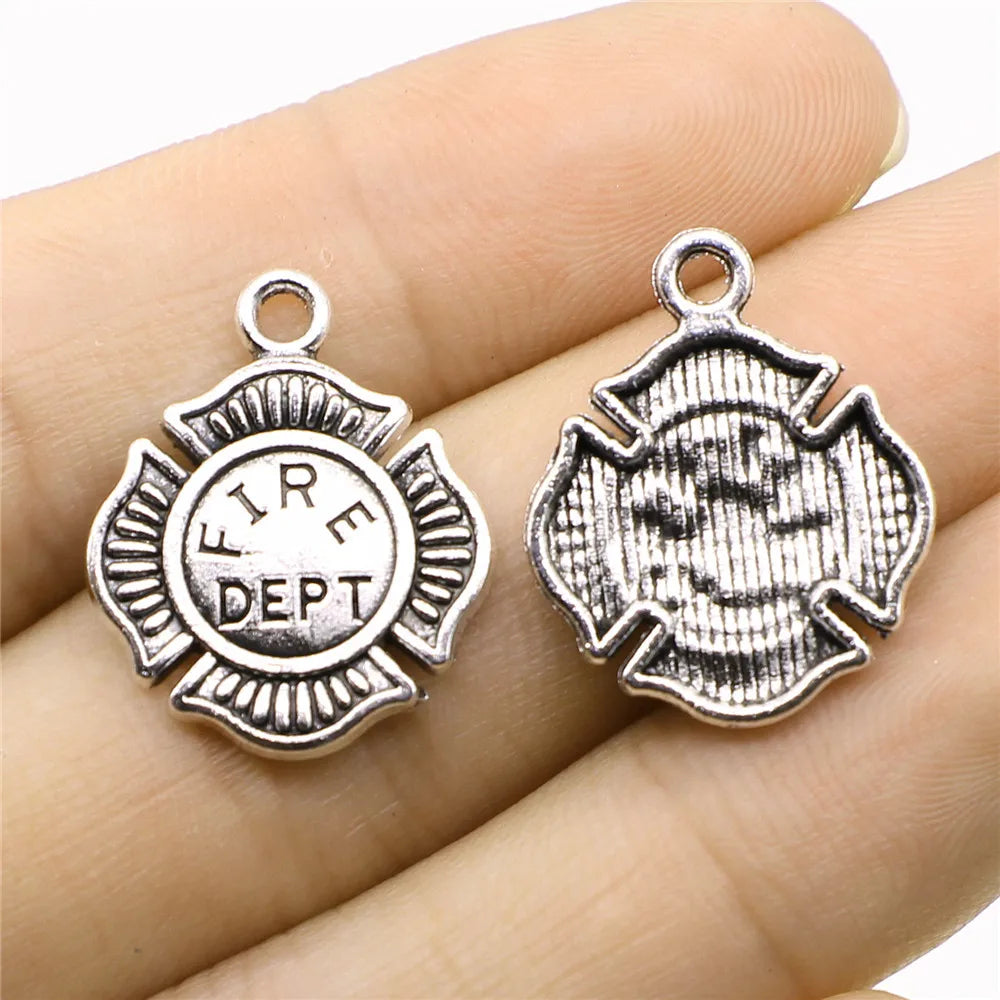 18x22mm 1.6g Antique Silver Zinc Alloy Fire Dept Tag Charm Pendant for DIY Necklace Jewelry Making