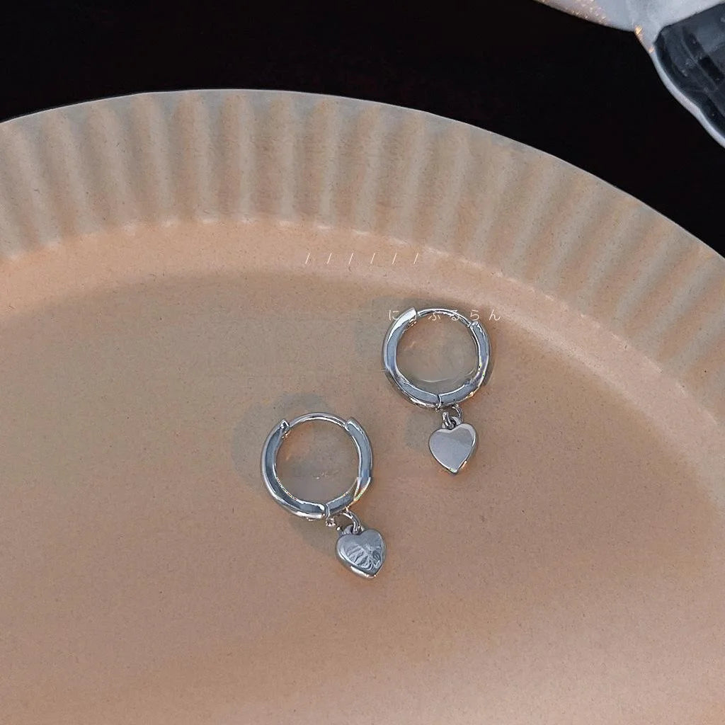 2025 New Minimalist Silver Plated Copper Heart Drop Earrings Mini Cute Jewelry