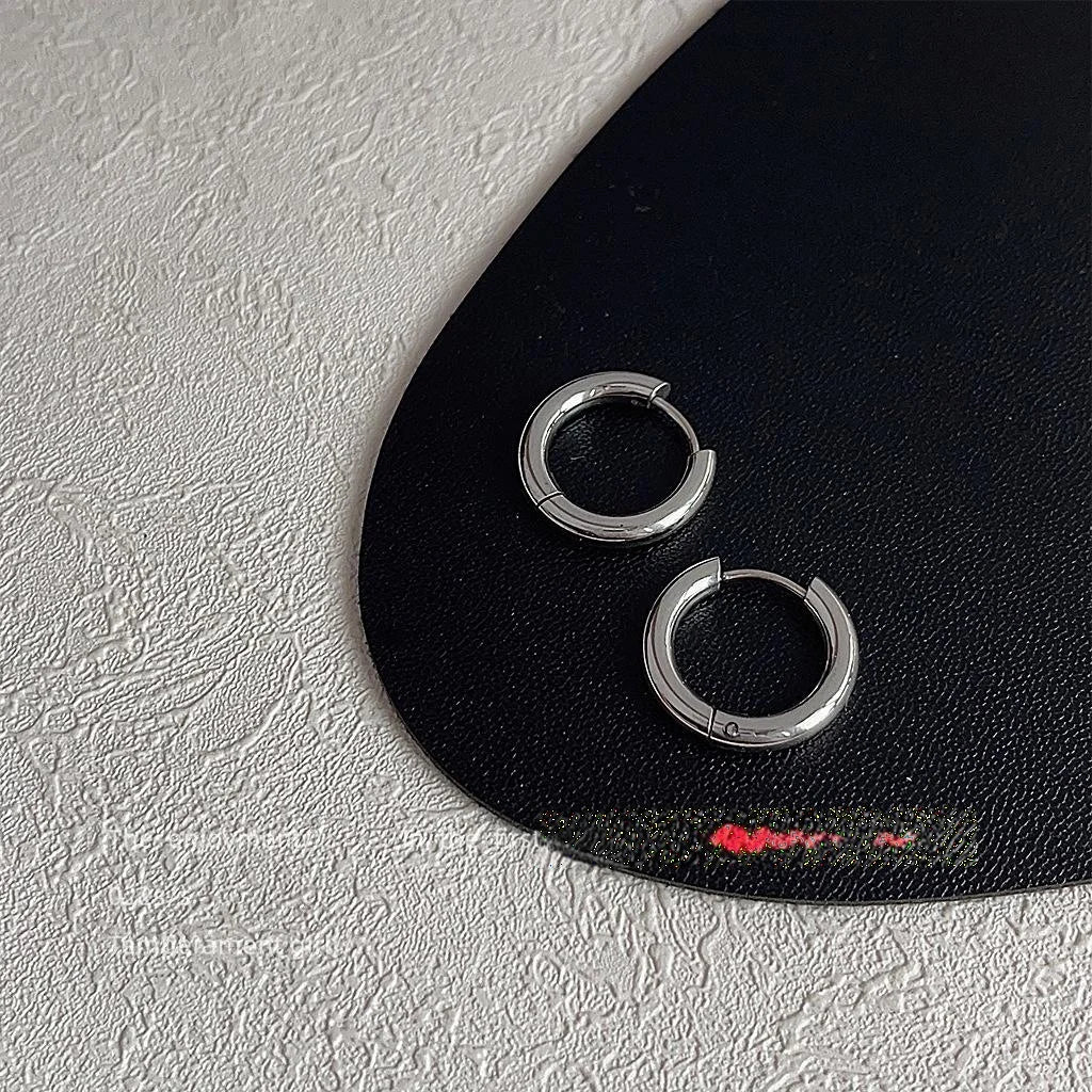 Minimalist Stainless Steel Circle Drop Earrings Smooth Silver Geometric Office Jewelry