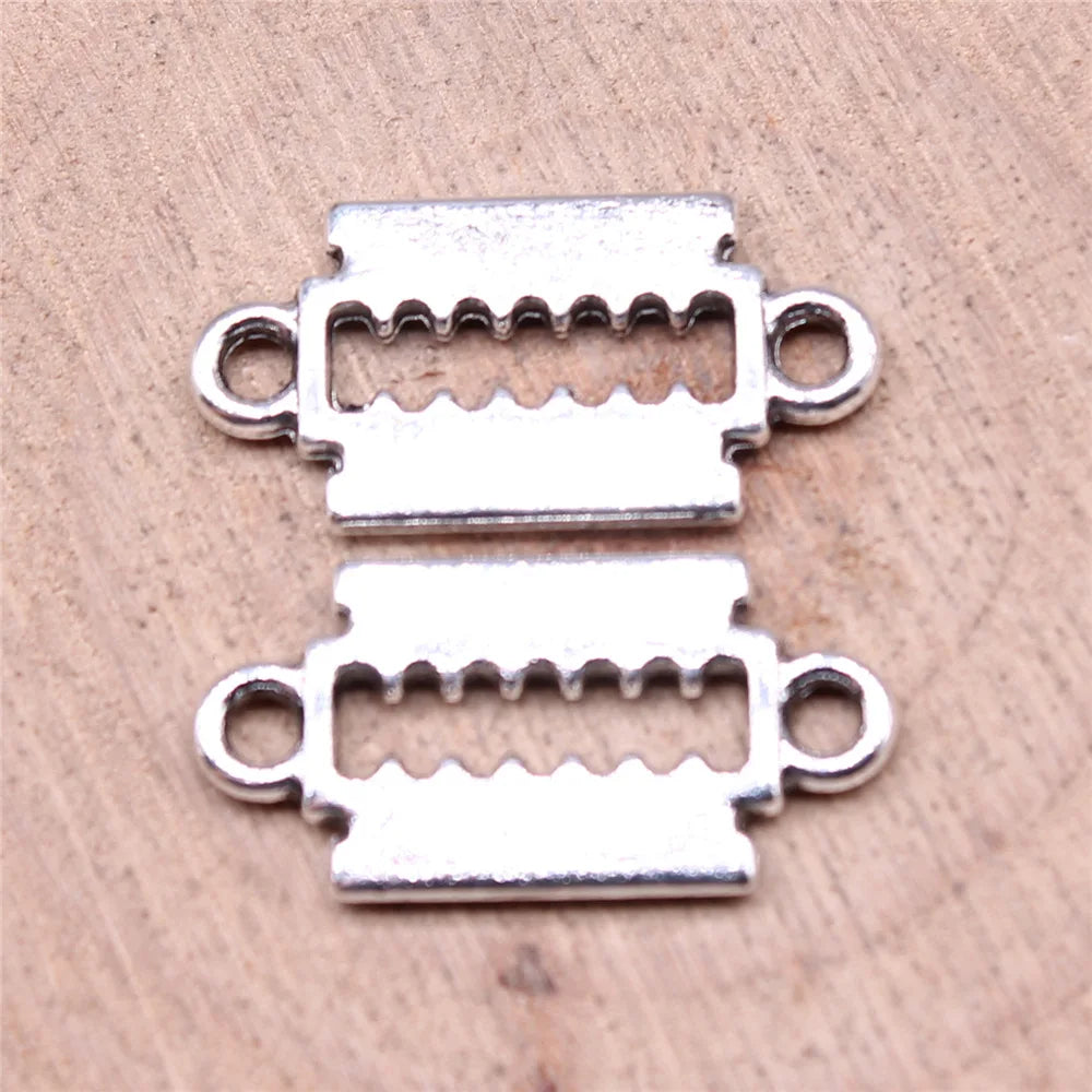 20x10mm 0.9g Antique Silver Zinc Alloy Razor Blade Connector Charm for DIY Bracelet Jewelry Making