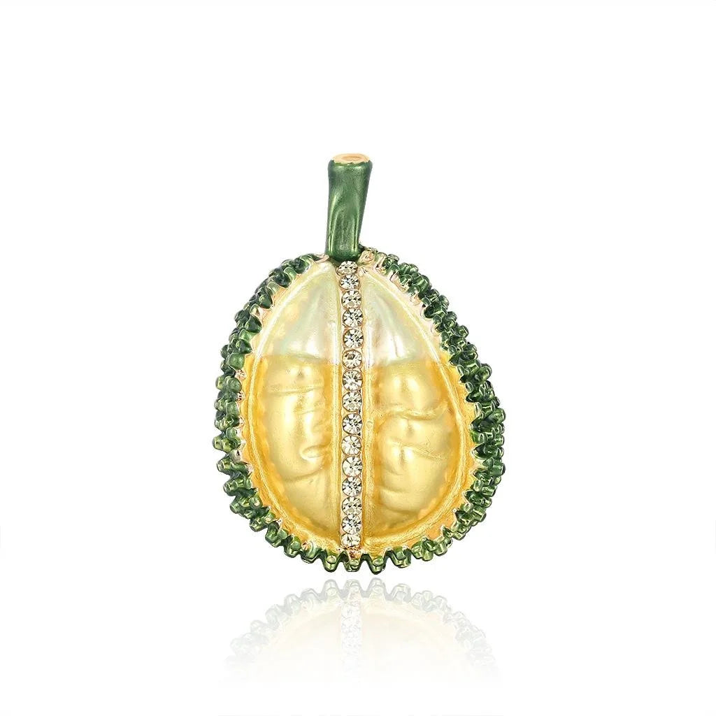 Luxury Enamel Durian Fruit Brooch With Rhinestone Accents, Cute Alloy Lapel Pin Corsage Gift For Women