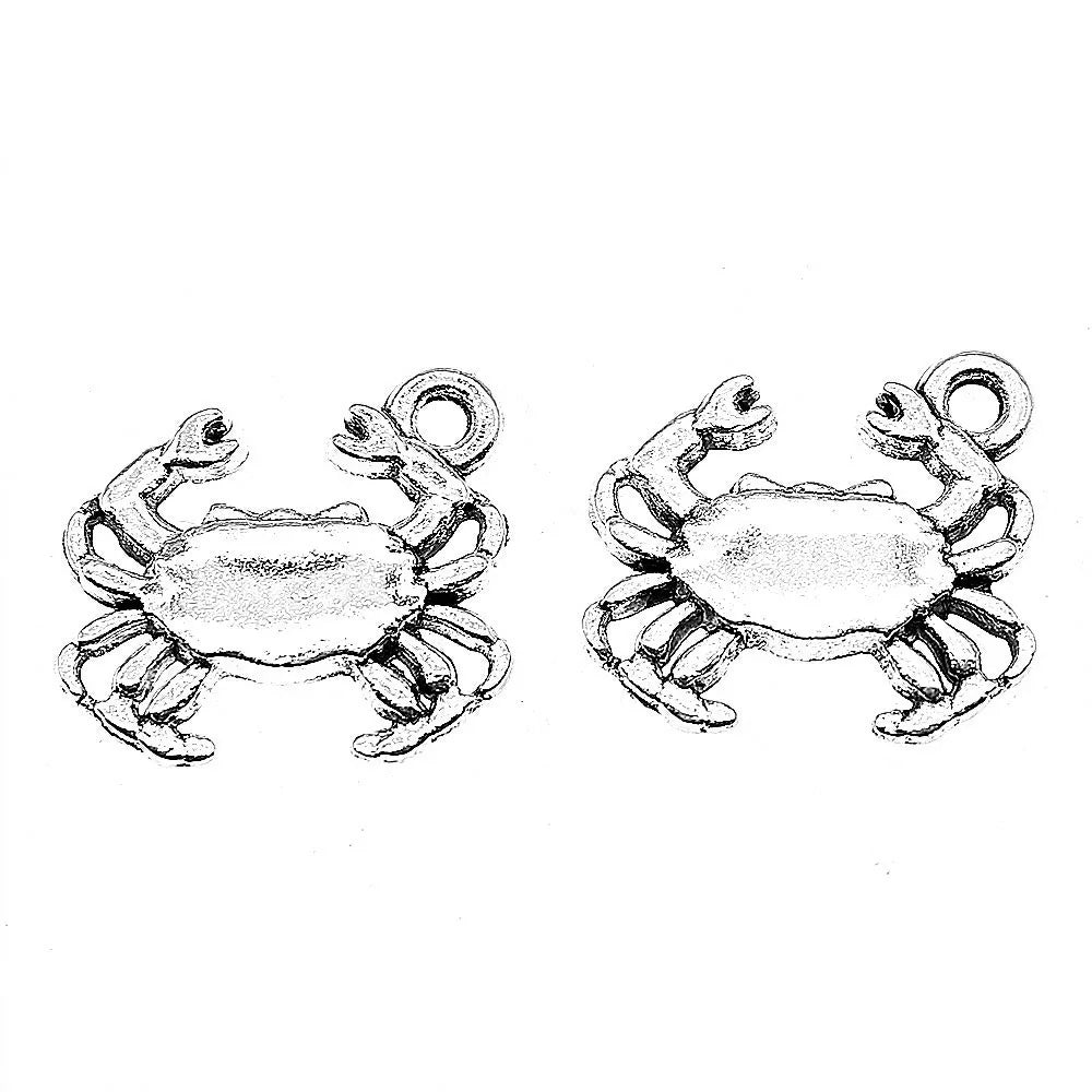 15x16mm 1.1g Antique Silver Zinc Alloy Crab Charm Pendant for DIY Necklace Bracelet Jewelry