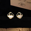 14K Gold Plated Copper Shell Flower Petal Micro Pave Zircon Light Luxury Stud Earrings