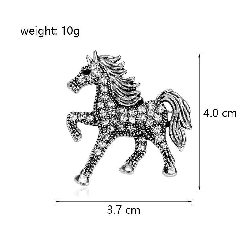 Vintage Rhinestone Horse Brooch Alloy Animal Lapel Pin Elegant Women Suit Accessory Gift