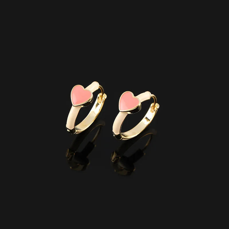 Elegant Pink Enamel Heart Spiral Hoop Alloy Stud & Clip On No Piercing Minimalist Circle Earrings
