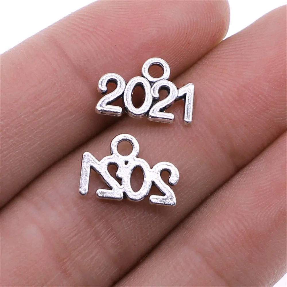 9x14mm 0.5g Multicolor Zinc Alloy 2021 Number Letter charm pendant for graduation jewelry making