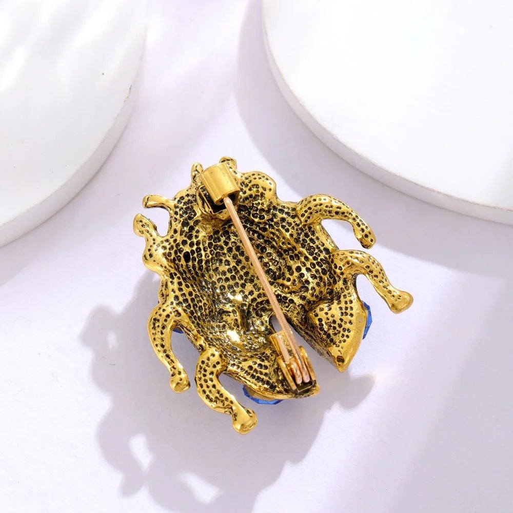 Luxury Blue Enamel Ladybug Brooch With Rhinestone Alloy Insect Lapel Pin, Suit Corsage Gift Accessory