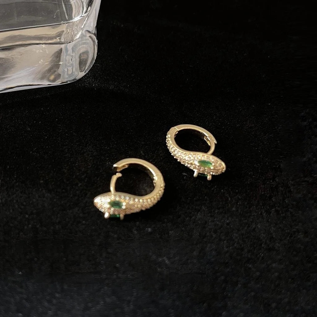 14K Gold Plated Copper Snake Drop Earrings With Micro Pave Zircon Luxury Animal Jewelry