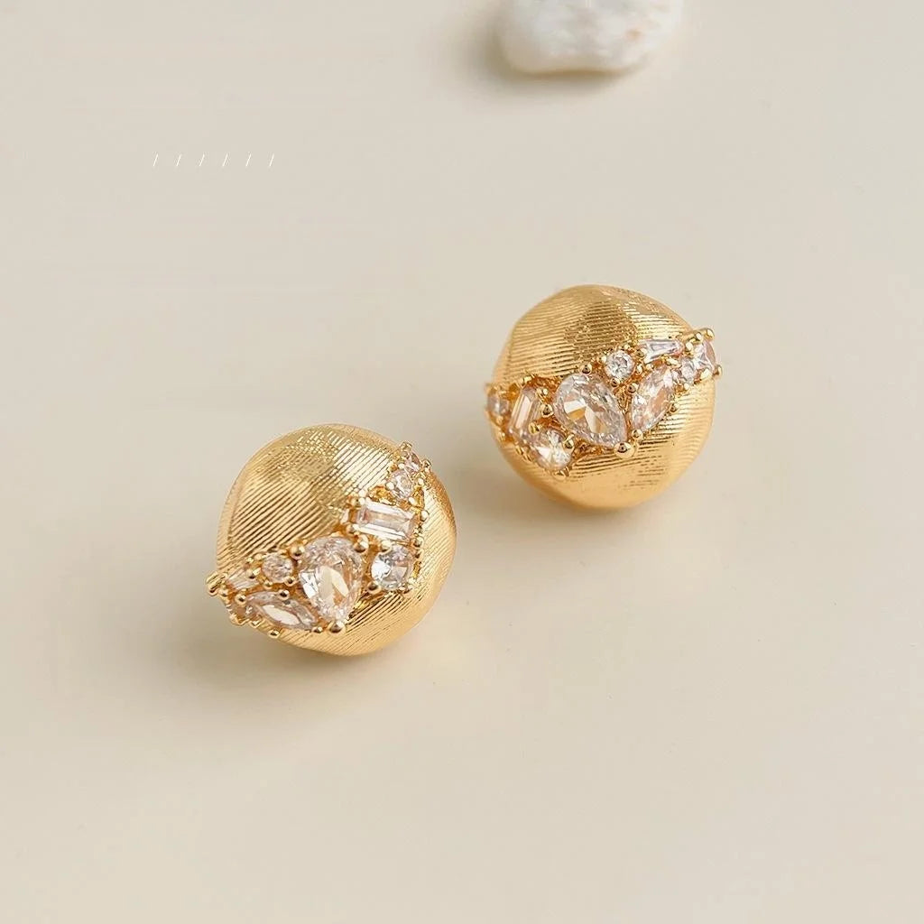 14K Plated Micro Pave Zircon Starry Sky Irregular Round Stud Earrings For Women