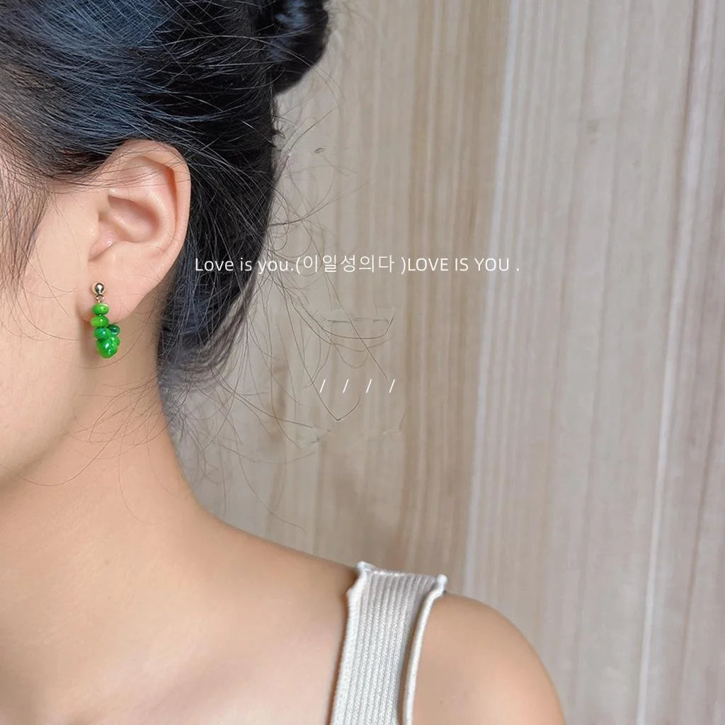 Fresh Green Shell Geometric Ring Line Drop Earrings Handmade Silver Plated Elegant Jewelry