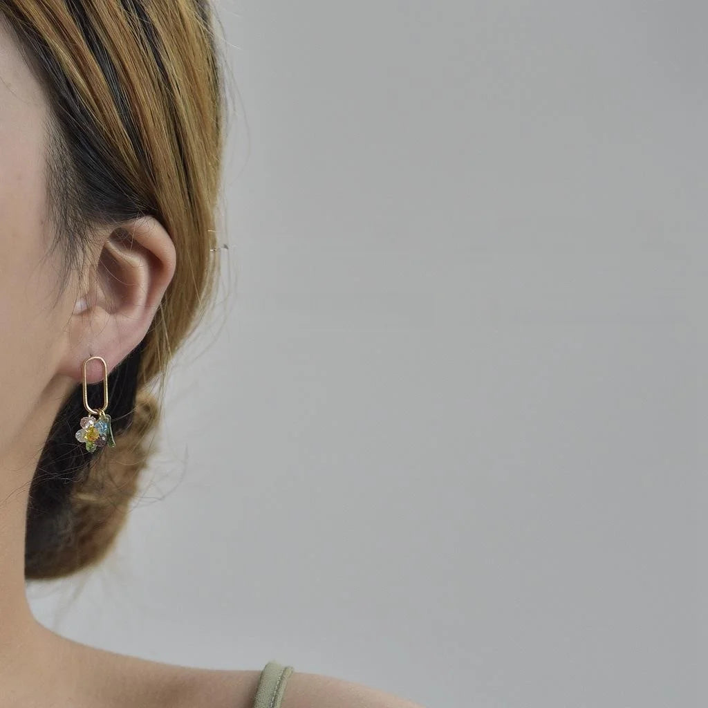 Sweet Floral Glass Crystal Beaded Drop Earrings With 14K Plated