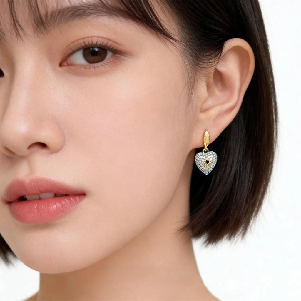 Old Money Style Copper Zirconia Heart Tassel Drop Earrings