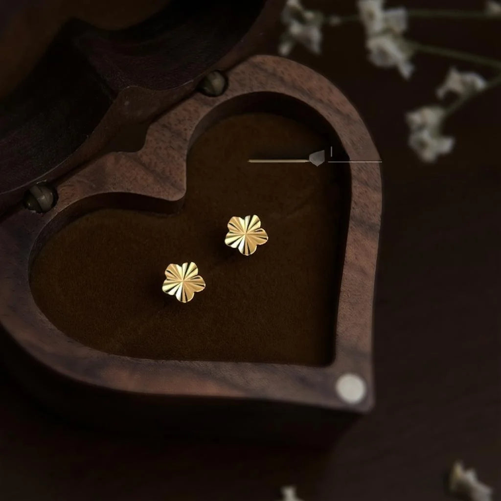 18K Gold Plated Copper Flower Stud Earrings, Mini Faceted Light Luxury Style