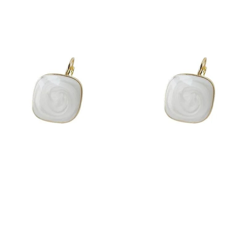 Korean Style Copper Square Enamel Drop Earrings Minimalist French Geometric Ear Jewelry