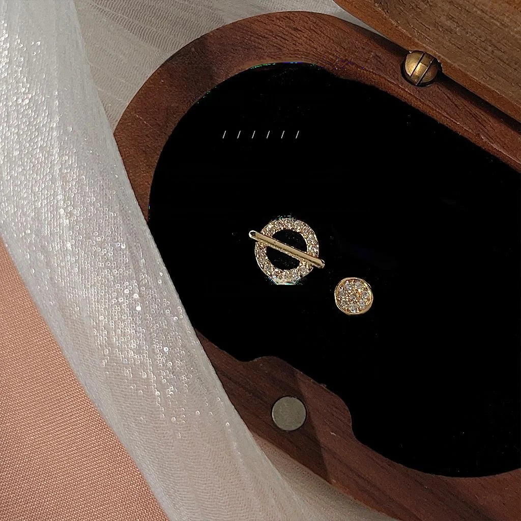 Copper Zircon Micro Pave Asymmetric Planet Geometric Minimalist Mini Stud Earrings