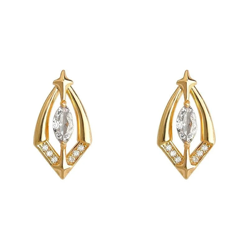 Light Luxury Geometric Star Zircon Copper Stud Earrings With Silver Plated Posts