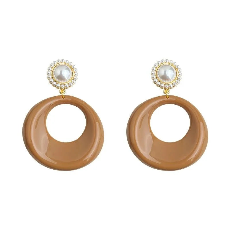 Vintage Maillard Style Resin Round Geometric Hoop Drop Earrings For Women