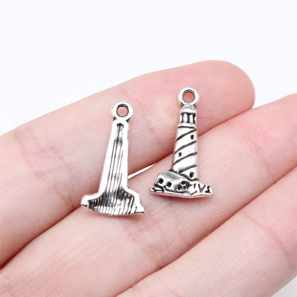 19x11mm 0.64g Antique Silver Zinc Alloy Lighthouse Charm Pendant for DIY Nautical Jewelry Making