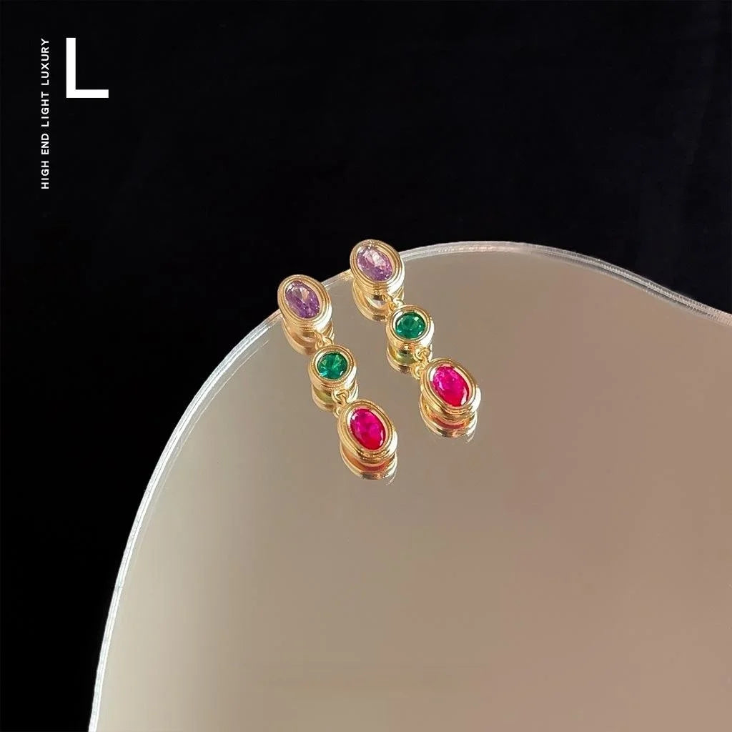 Sweet Luxury Geometric Tassel Drop Earrings Micro Pave Zircon Copper Alloy
