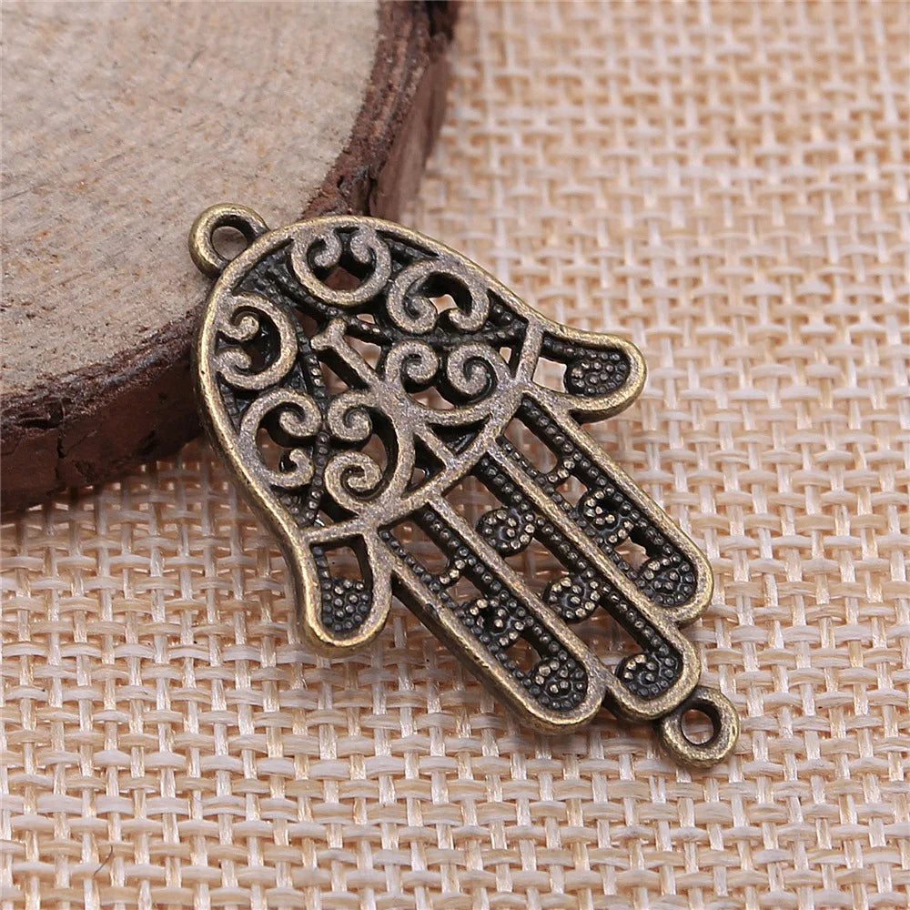 38x24mm 4.7g Multicolor Zinc Alloy Hamsa Hand Connector Charm for DIY Bracelet Necklace Making