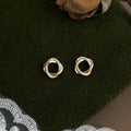 Geometric Zircon Copper Stud Earrings Minimalist Hollow Square Twisted Line Fashion Jewelry